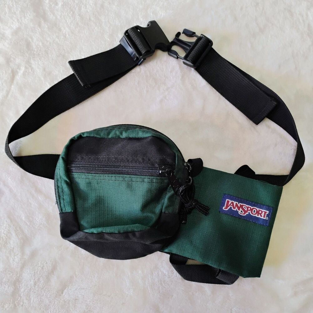Vintage 90s JanSport Fanny Pack Water Bottle Holder USA Hip Bag Green Hiking EUC